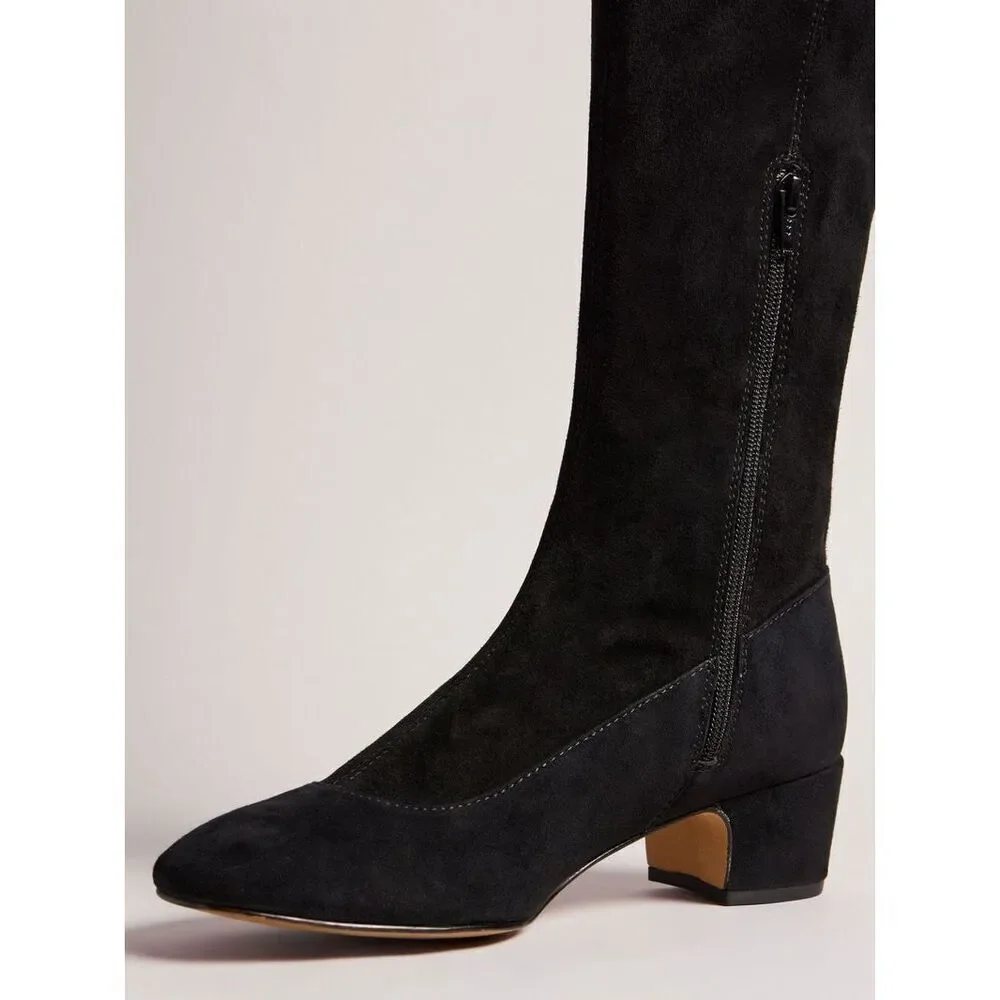 TED BAKER Ayannah Over The Knee Suede Stretch Leather Black Boots US Size 7 New